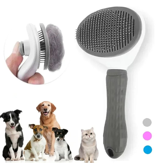 Escova para Cães e Gatos com Autolimpeza, Removedora de Pelos e Acessórios para Higiene Animal.
